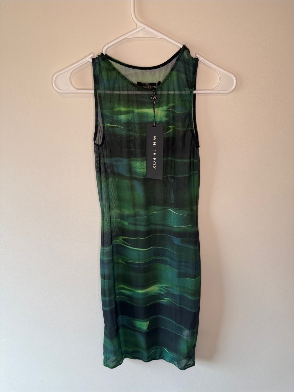 White Fox Boutique Green & Black Wave Mesh Midi Dress